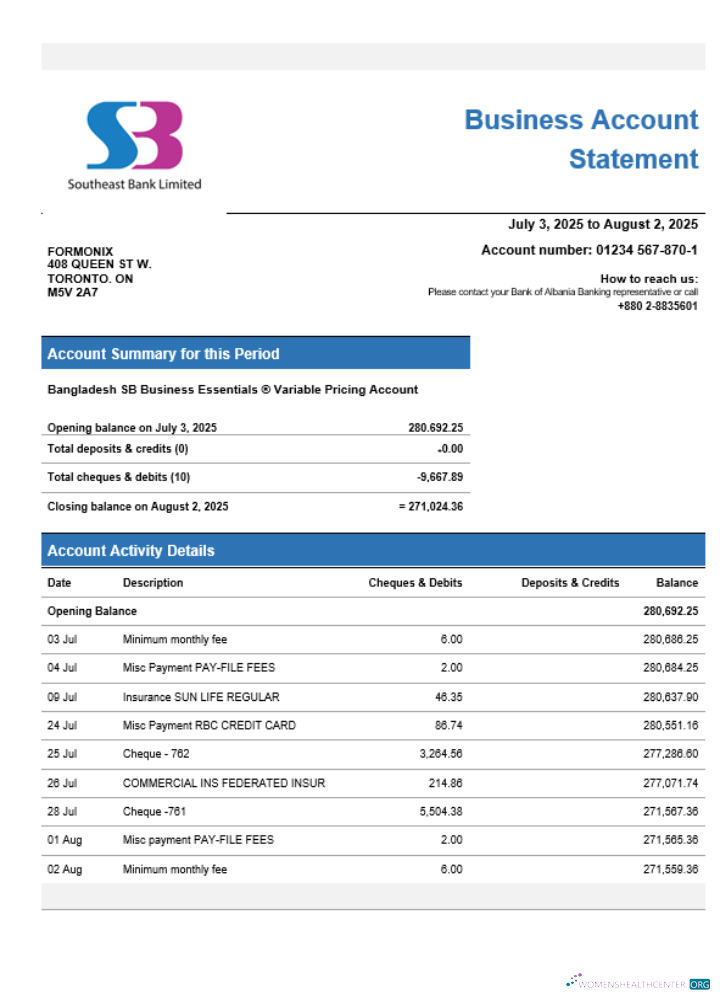 Download SB Bank business account statement Word and PDF template Photoshop template